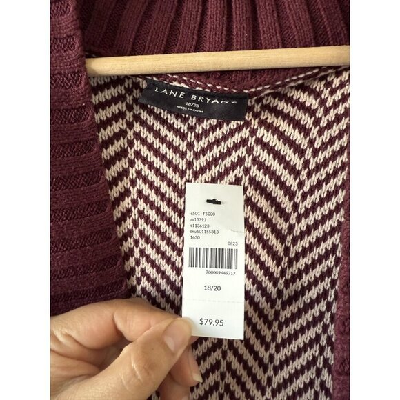 Lane Bryant Jacquard Longline Open Front Cardigan In Maroon Cozy NWT 18/20 - Picture 7 of 10